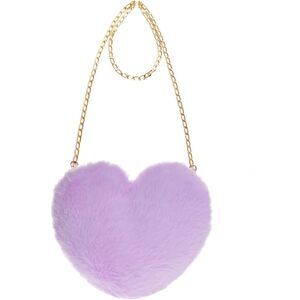 Women Purple Imported Faux Fur Heart Shaped Cute Valentine Clutch Shoulder Bag